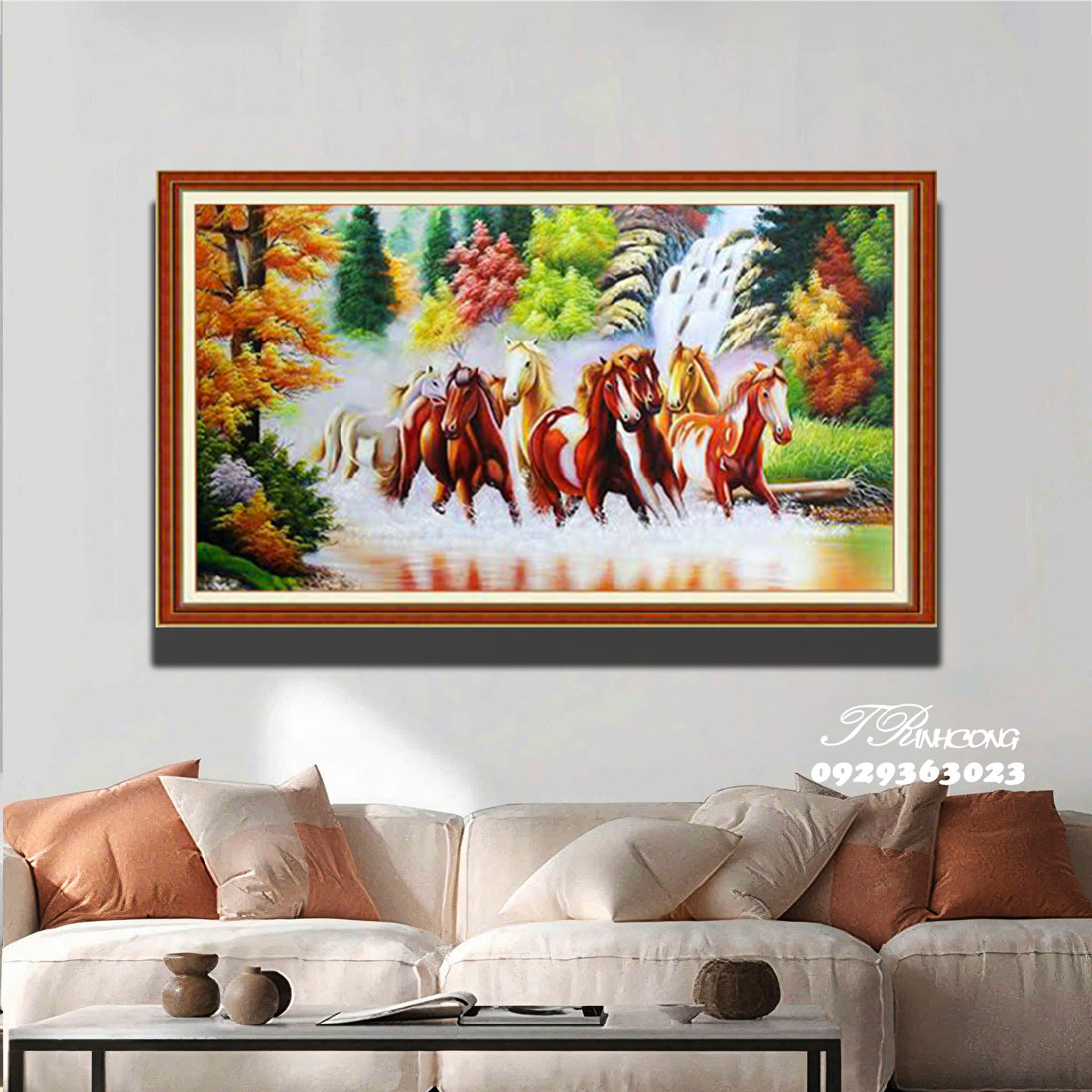 Tranh sơn dầu Bát Mã Giữa Rừng Thu SDTC11
