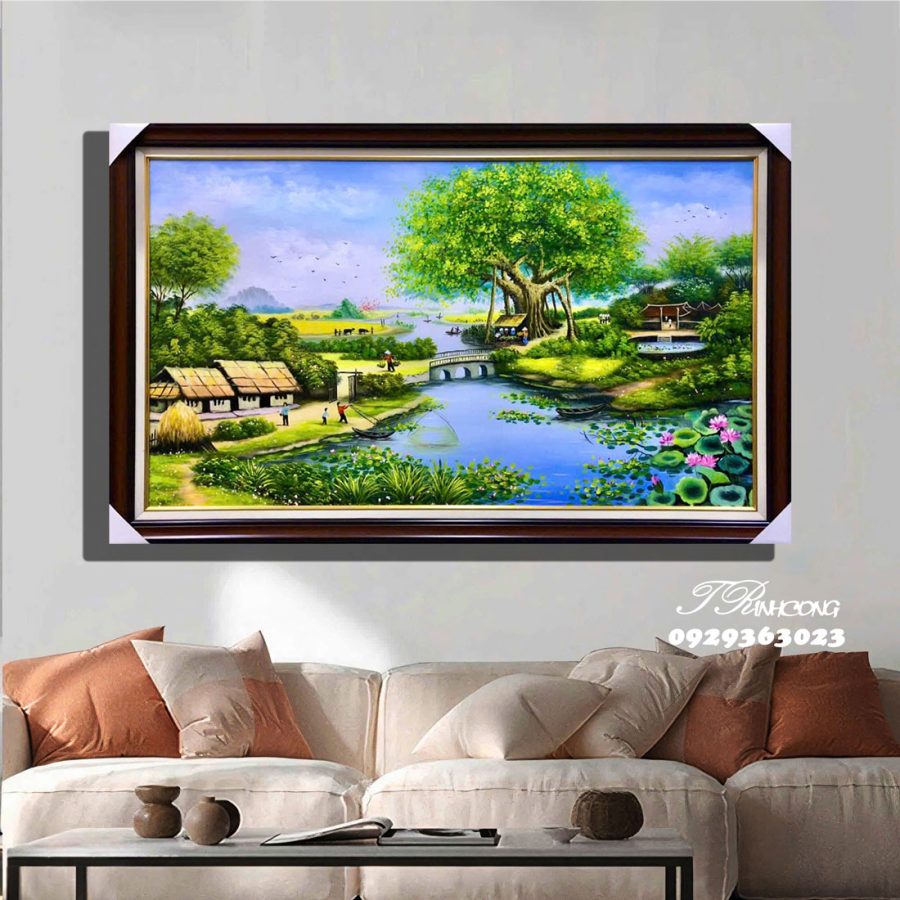 Tranh sơn dầu Bóng Đa Bên Ao SDTC100