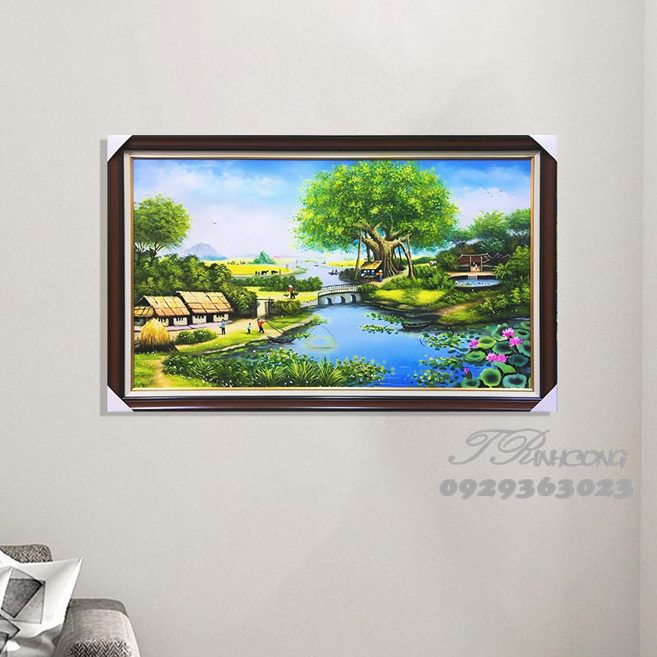 Tranh sơn dầu Bóng Đa Bên Ao SDTC100