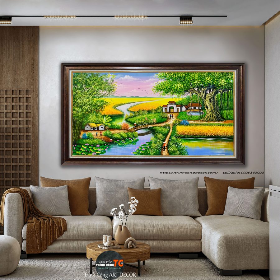 Tranh sơn dầu Bóng Đa Bên Đình SDTC105