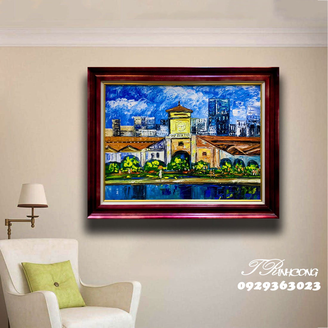 Tranh sơn dầu Chợ Bến Thành SDTC248