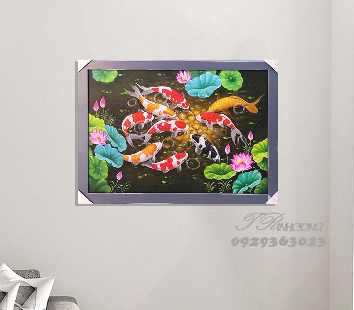 Tranh sơn dầu Cửu Ngư Vương Lộc SDTC84