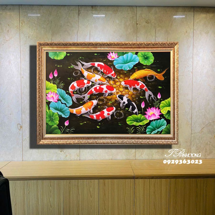 Tranh sơn dầu Cửu Ngư Vương Lộc SDTC84