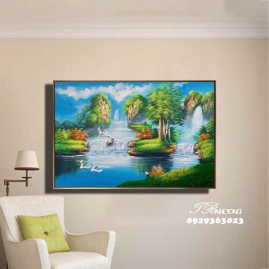 Tranh sơn dầu Hạc Bay Giữa Thác SDTC81