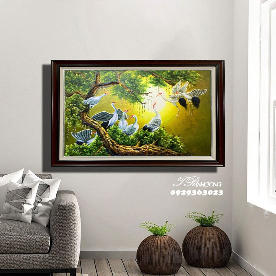 Tranh sơn dầu Hạc Vũ Dưới Nắng SDTC78