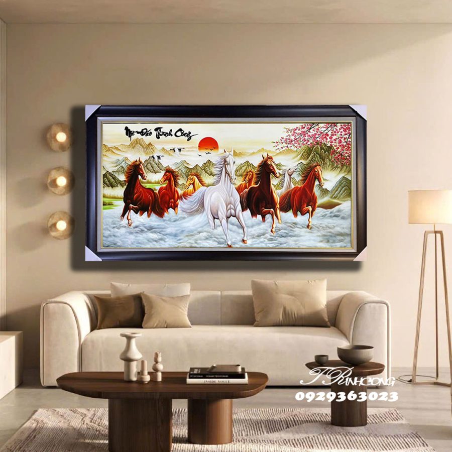 Tranh sơn dầu Ngựa Xuân Khai Lộc SDTC38