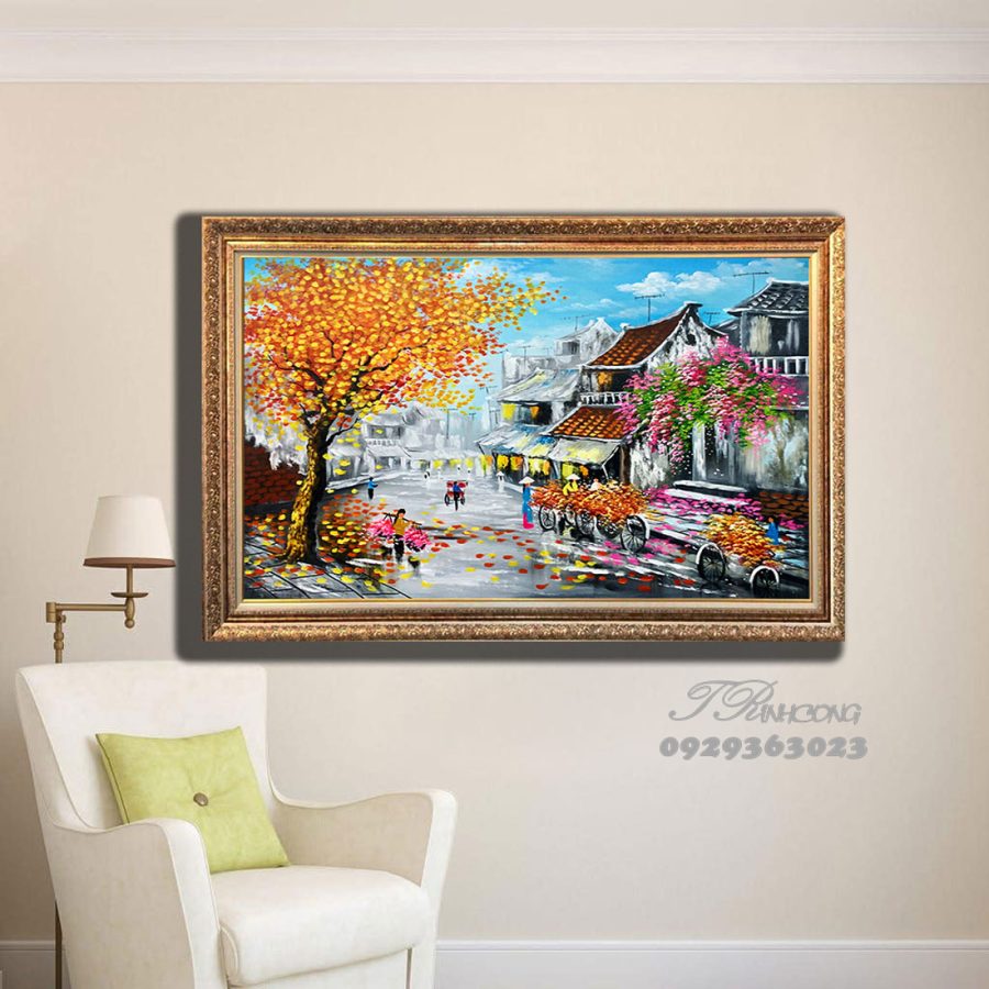Tranh sơn dầu Phố Cổ Hai Mùa SDTC47