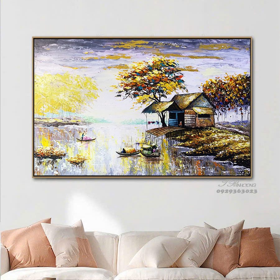 Tranh sơn dầu Thu Vàng Bên Sông SDTC106