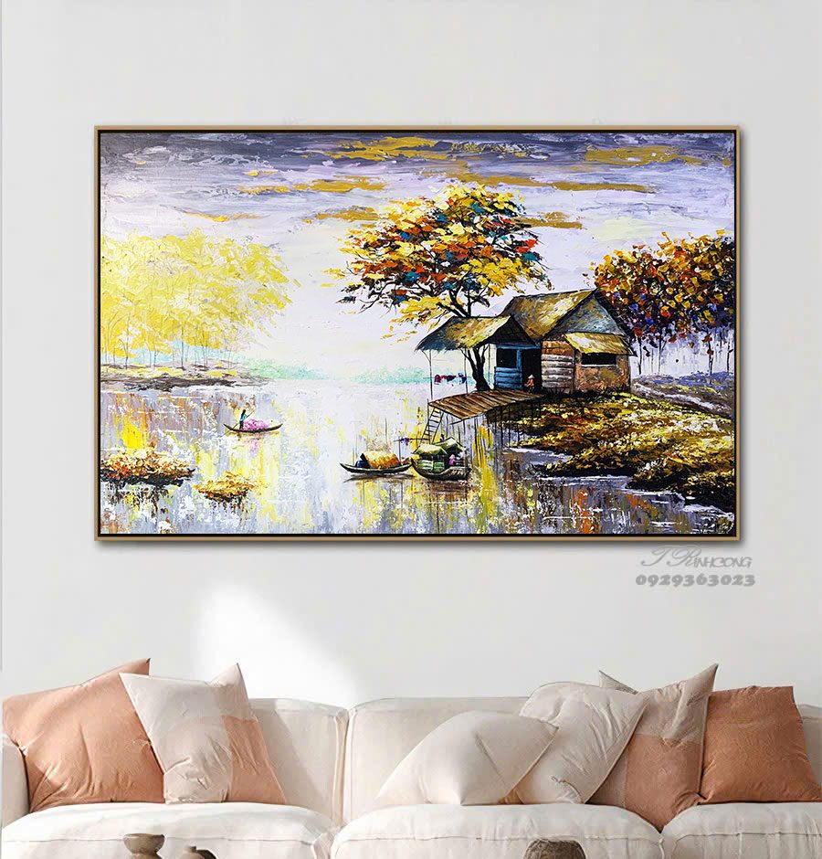 Tranh sơn dầu Thu Vàng Bên Sông SDTC106
