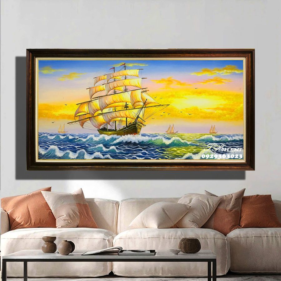 Tranh sơn dầu Thuyền Buồm Hoàng Hôn SDTC214