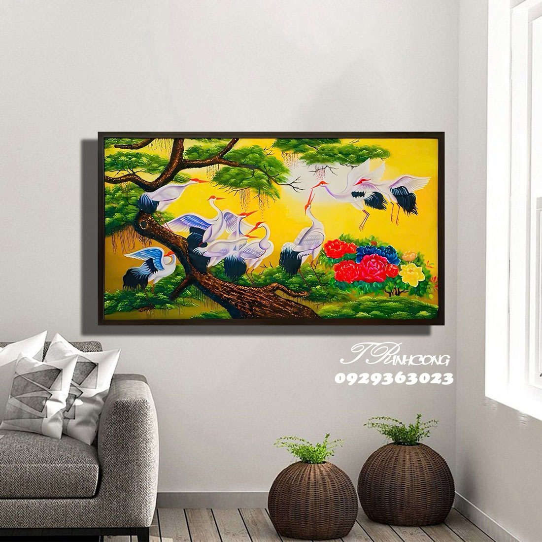 Tranh sơn dầu Hạc Xuân Sum Vầy SDTC170