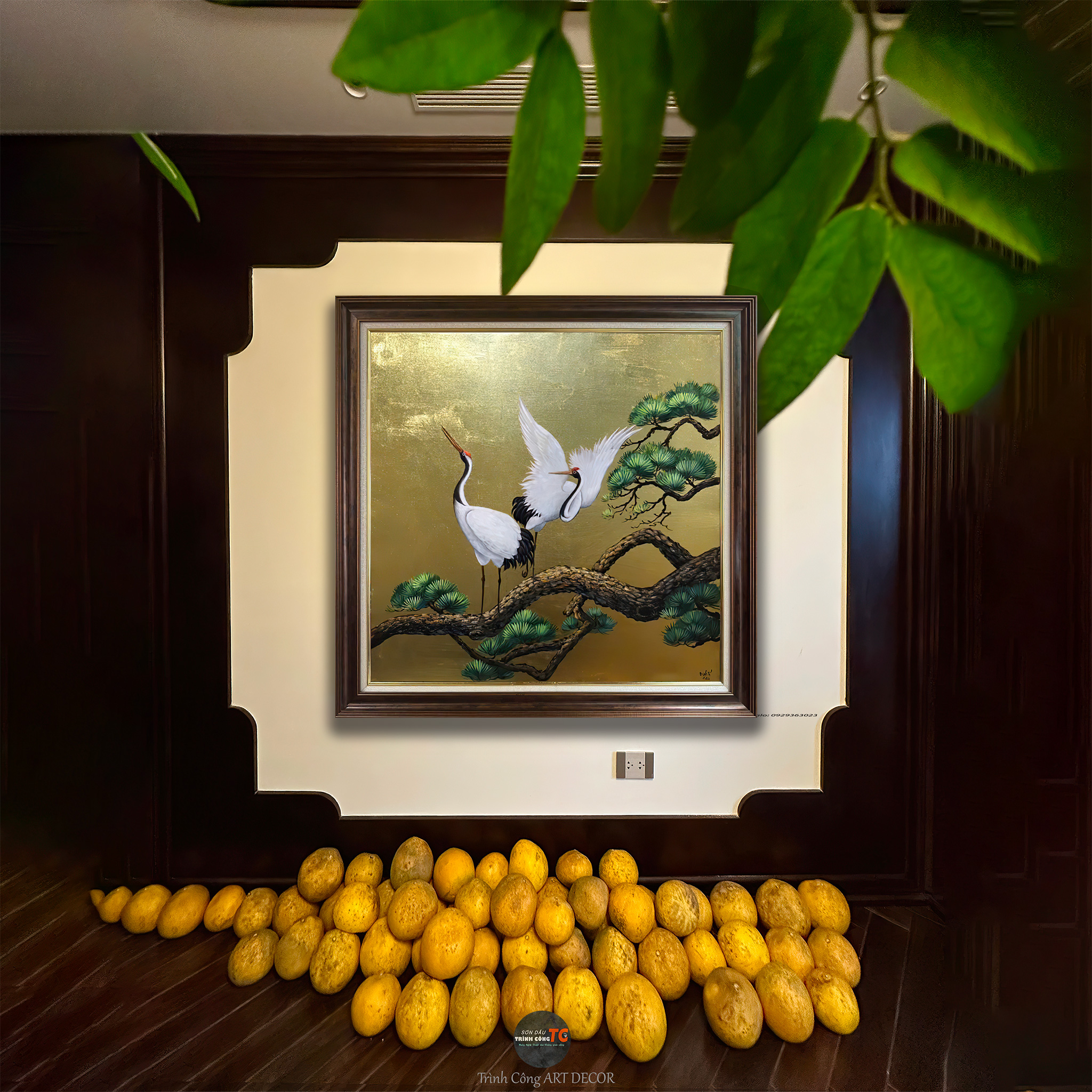 Tranh-son-dau-Song-Hac-Dat-Vang-SDTC426 Tranh sơn dầu Song Hạc Dát Vàng SDTC426