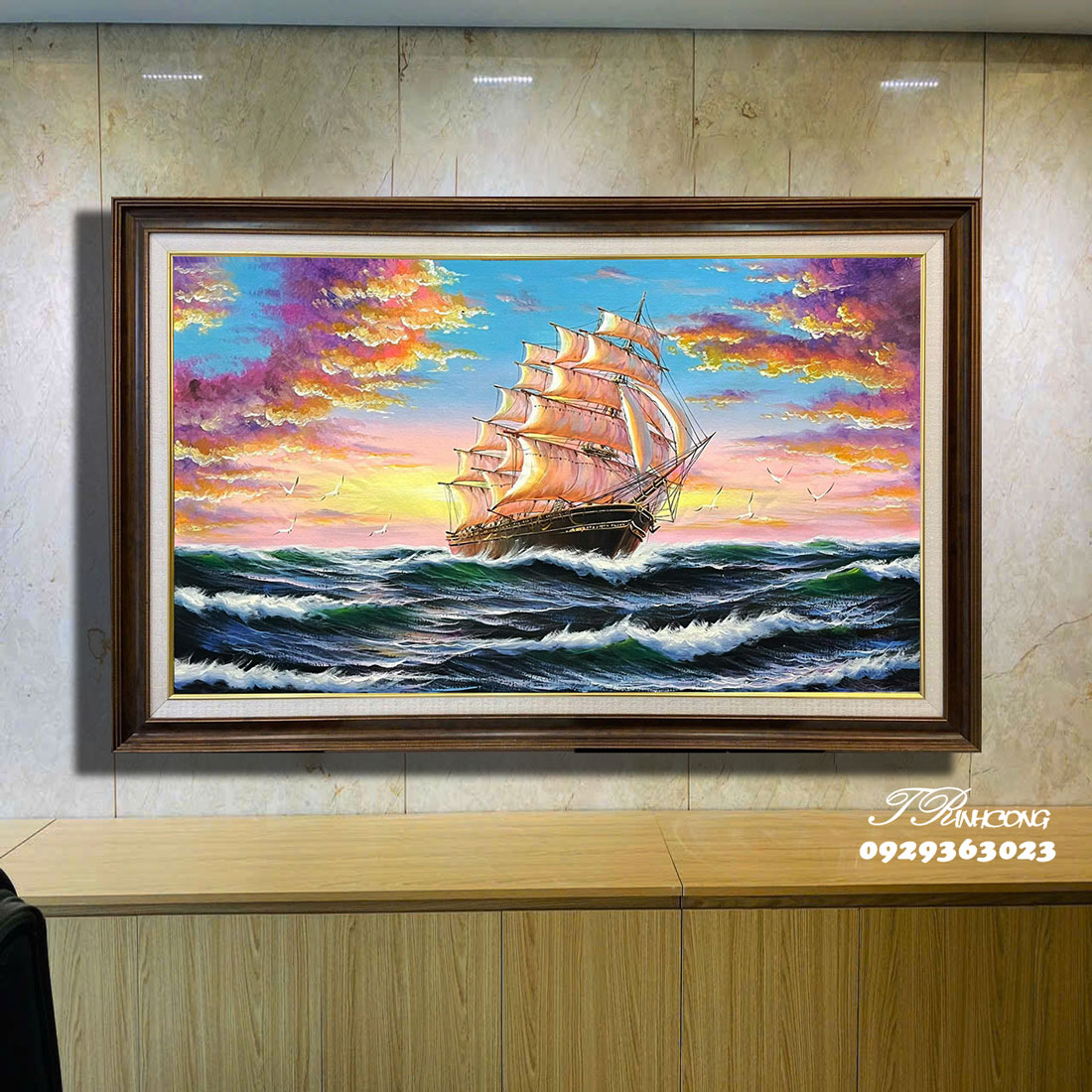 Tranh sơn dầu Thuyền Buồm Hoàng Hôn SDTC212