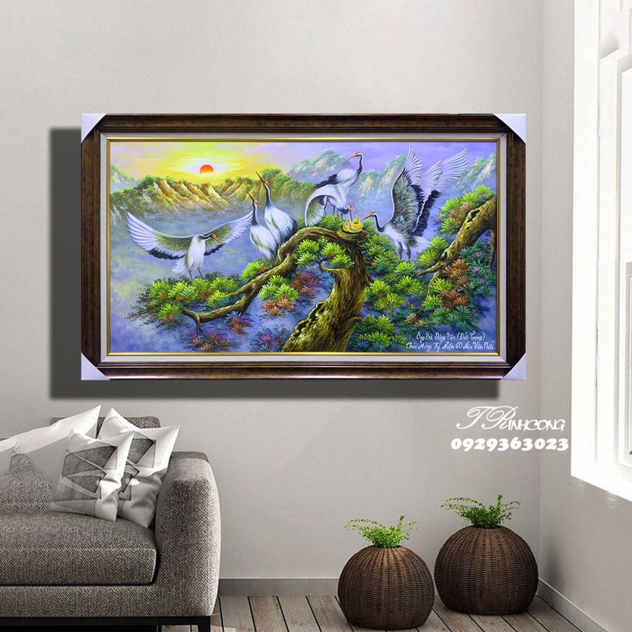 Tranh sơn dầu Tùng Hạc Vạn Niên SDTC217