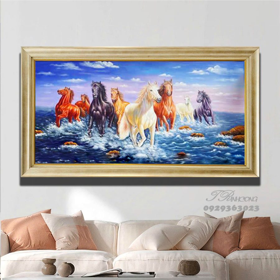 Tranh sơn dầu Bát Mã Vượt Sóng SDTC200