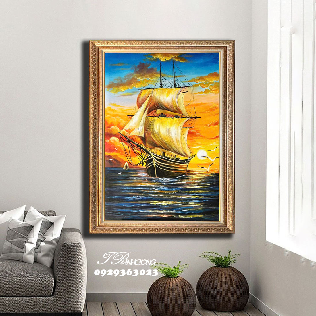 Tranh sơn dầu Buồm Vàng Đón Nắng SDTC255