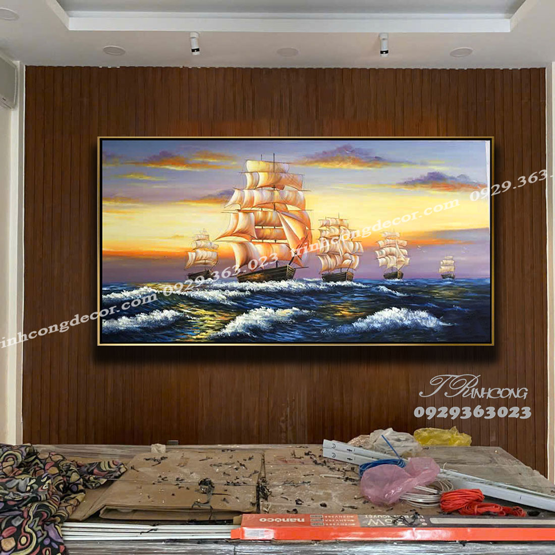 Tranh sơn dầu Cùng Buồm Tiến Bức SDTC260