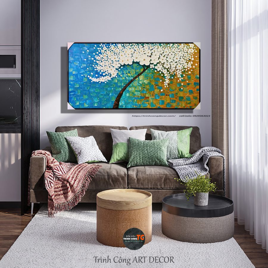 Tranh sơn dầu Hoa Trắng Trừu Tượng SDTC256