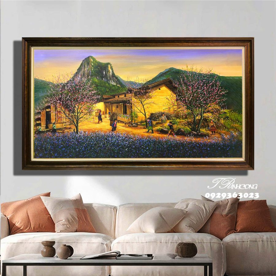Tranh sơn dầu Làng Hoa Chiều Hoàng Hôn SDTC231