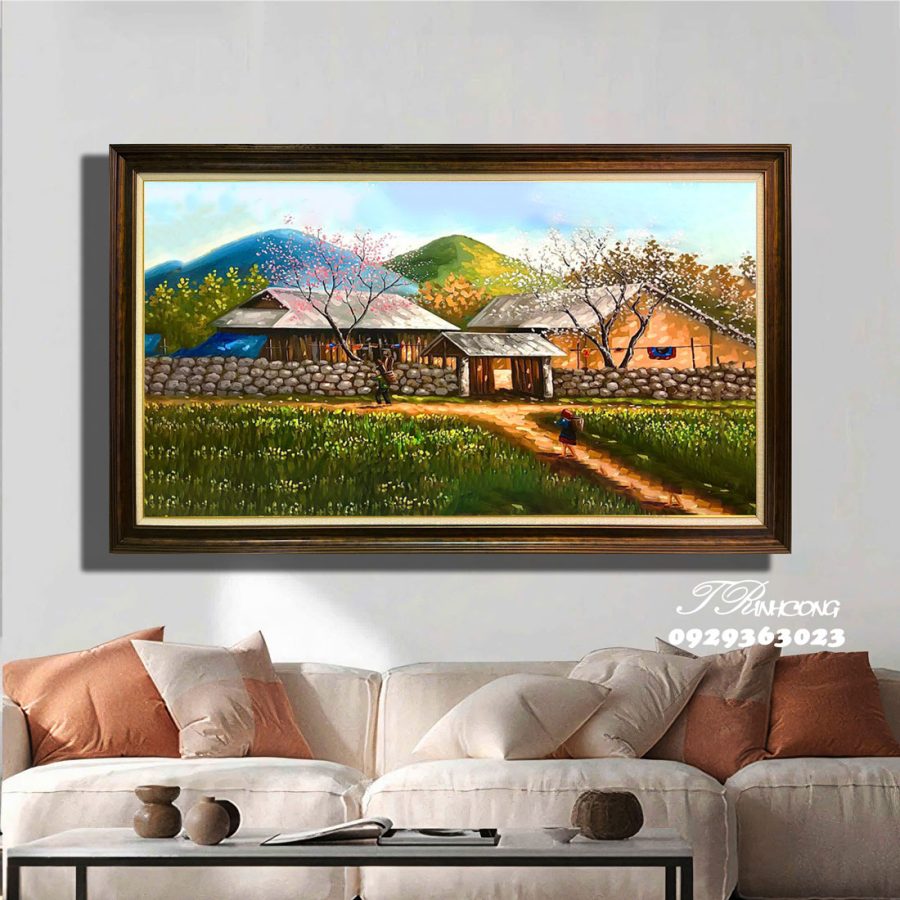 Tranh sơn dầu Mùa Xuân Bản Làng Tây Bắc SDTC234