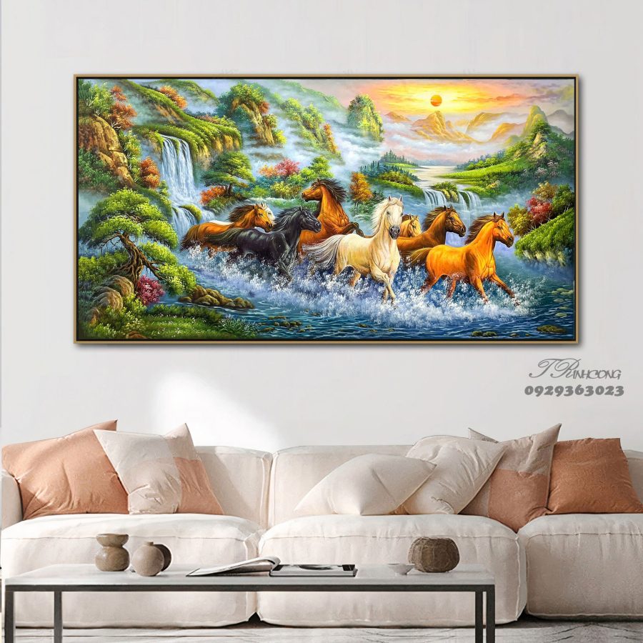 Tranh sơn dầu Bát Mã Sơn Thủy SDTC244