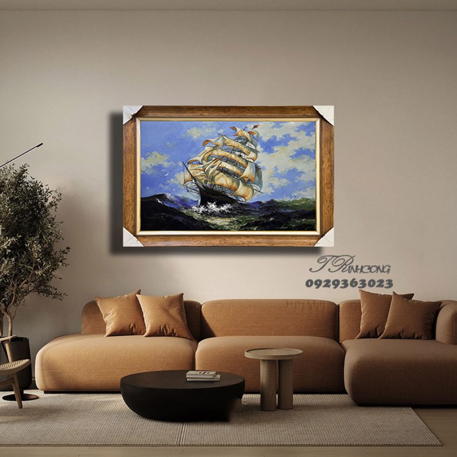 Tranh sơn dầu Thuyền Buồm Vượt Sóng SDTC240
