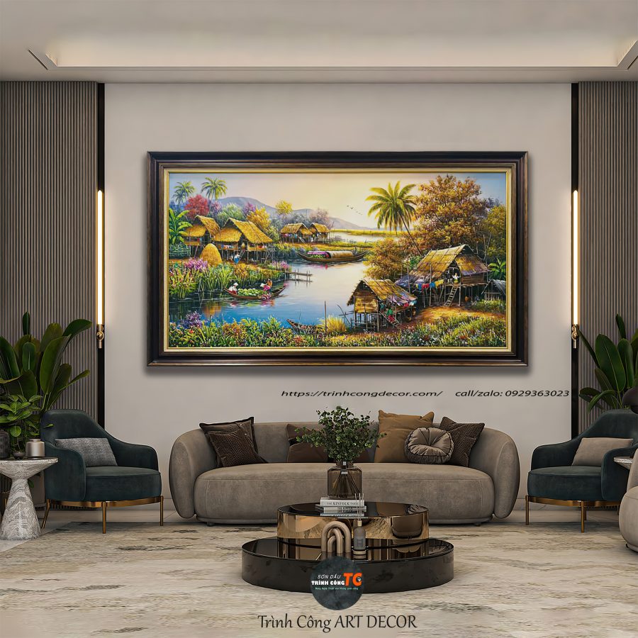 Tranh sơn dầu Bến Nước Quê Nhà SDTC203