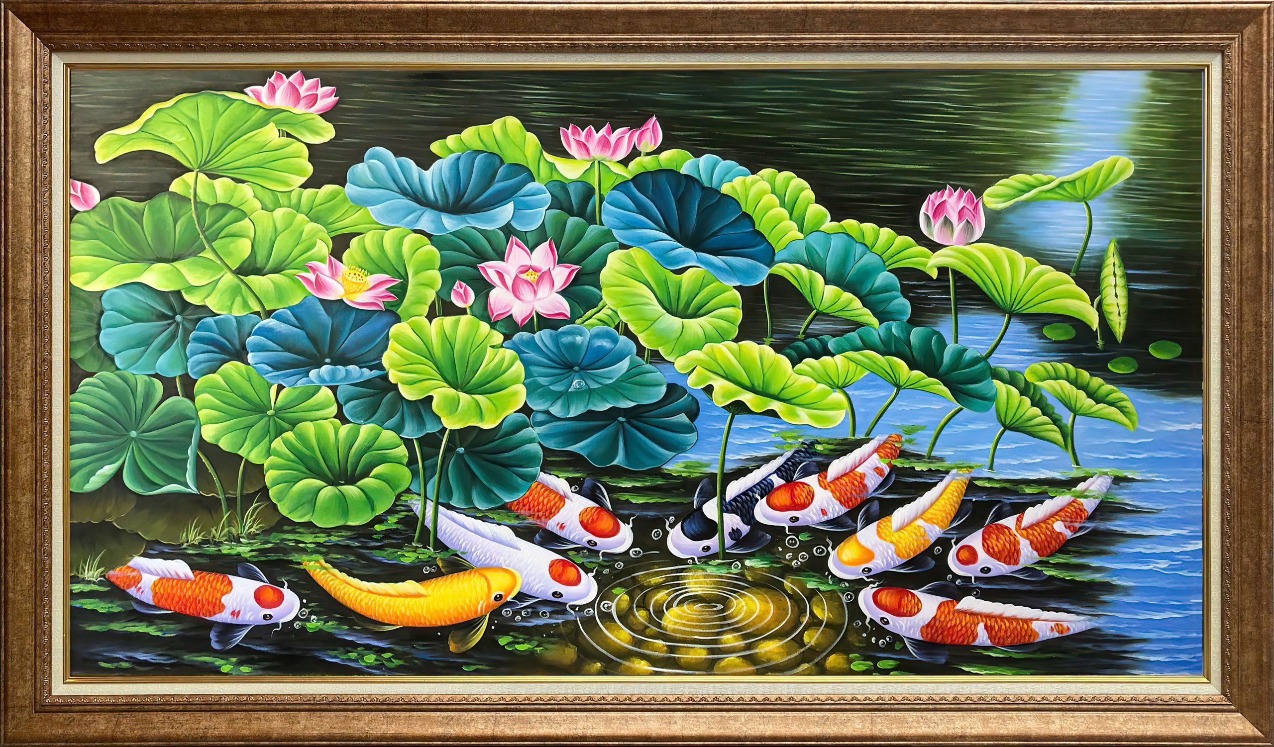 Tranh Sơn Dầu Cửu Ngư Quần Hội