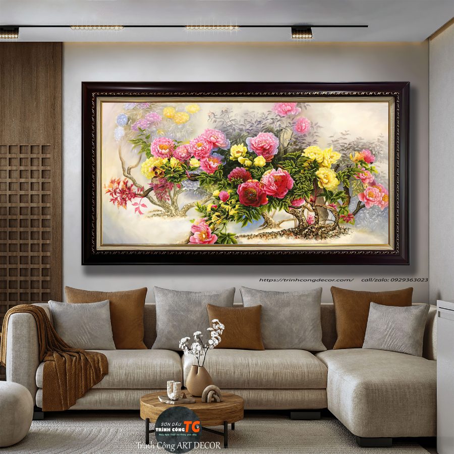 Tranh sơn dầu Hoa Mẫu Đơn SDTC488