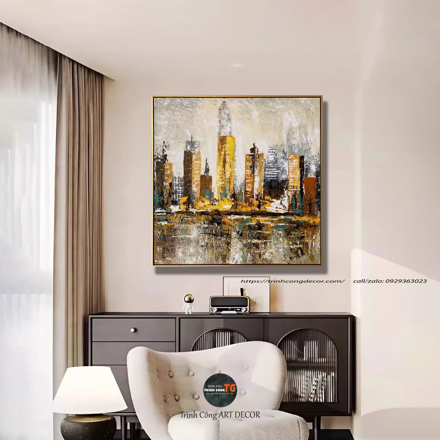 Tranh sơn dầu Thành Phố Ánh Kim SDTC322