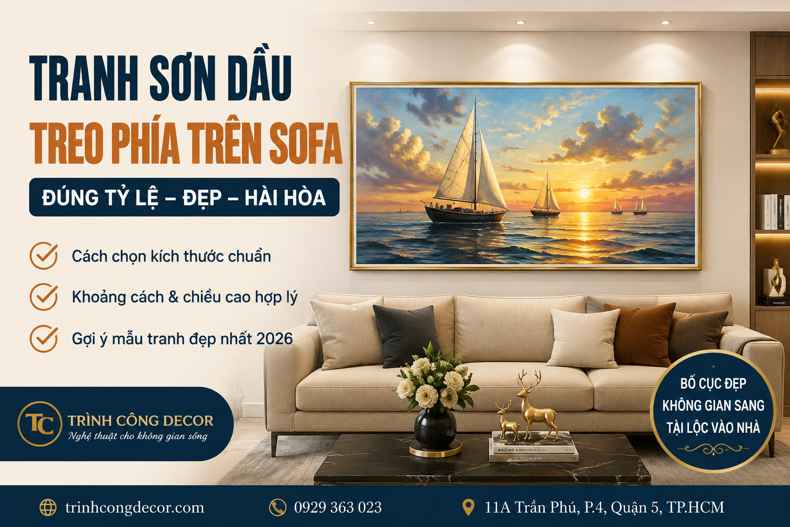 Tranh sơn dầu treo sofa